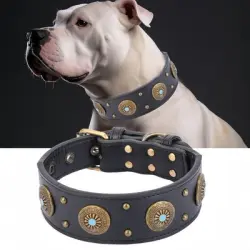 FurryFusion collar de cuero para perro - Negro L