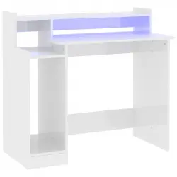 VidaXL Campoamor Escritorio con Luz LED y Estantes 90x97x45cm Blanco
