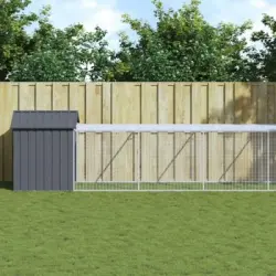 Gallinero Con Corral Acero Galvanizado Gris 117x609x123 Cm