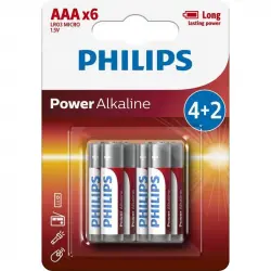 Philips Power Alkaline Pilas Alcalinas AAA LR03 1.5V Pack 6 unidades