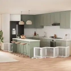 Puerta De Perros Plegable 12 Paneles Madera Álamo Blanca 600 Cm