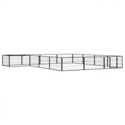 Jaula Perros 16 Paneles | Perrera Exterior Acero Recubierto Polvo Negro 100x50 Cm Cfw765817