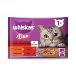 Whiskas Tasty Duo Selección de Carnes Comida Húmeda en Gelatina para Gatos, 52 x 85 gr