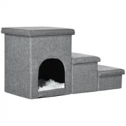 Escalera Para Perros De Mdf Poliéster Pp 73,5x33x40,5 Cm-pawhut.gris