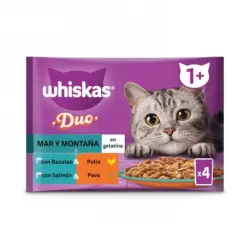 Whiskas Tasty Duo Mar y Montaña Comida Húmeda en Gelatina para Gatos, 52 x 85 gr
