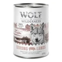 Wolf of Wilderness 6 x 400 g - Strong Lands, con cerdo