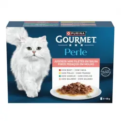 Gourmet Perle Mini Filetes en Salsa Comida Húmeda para Gatos Surtido Carnes, 48 x 85 gr
