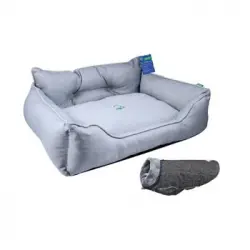 Cama Para Mascota 65x50x20cm Gris + Abrigo Negro Para Mascotas 30cm