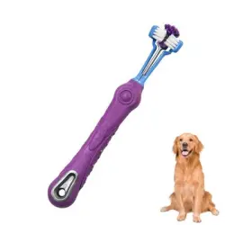 FurryFusion Cepillo de dientes para mascotas de tres cabezales - Púrpura