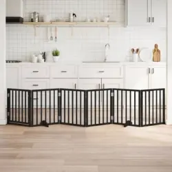 Puerta Para Perros Plegable 6 Paneles Madera Álamo Negra 300 Cm