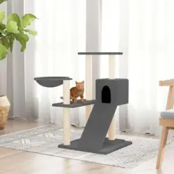Rascador Para Gatos Con Postes De Sisal Gris Oscuro 82 Cm