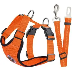 HausPets Arnés de coche perro naranja talla XXS cinturón elástico ajustable - Artículo 1