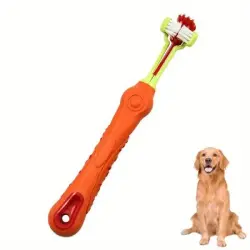 FurryFusion Cepillo de dientes para mascotas de tres cabezales - Naranja