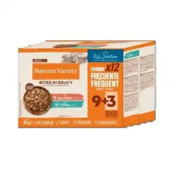 1.02 KG 12 sobres x 85 g Nature’s Variety Adult Selección de Pescados Bocaditos de Atún y Salmón Sobre en Salsa para gatos