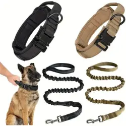IntiMeg Conjunto de collar y correa tácticos para perros - L