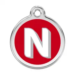 Placa identificativa Acero Inoxidable Esmalte Alfabeto Letra N Rojo para perros