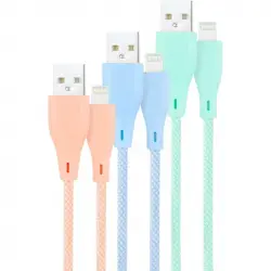 Nanocable Pack 3 Cables Mallados USB 2.0 a Lightning Macho/Macho 1m Rosa/Azul/Verde
