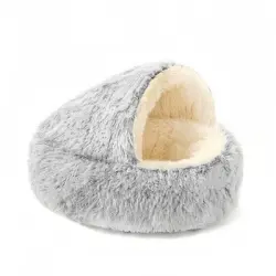 FurryFusion Cama para gatos semicerrada - Blanco grisáceo