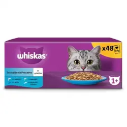Whiskas Multipack Comida húmeda en Gelatina para Gatos Selección de Pescado, 48x85 gr