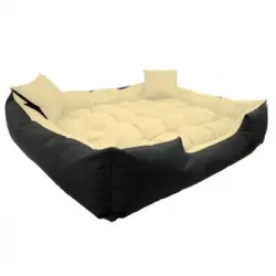 Ecco Cama Para Perros Y Gatos Con Cojín Tamaño Xl Beige & Negro Impermeable Nylon Mascota Lavable Material Impermeable Dimensiones Interiores: 115x90