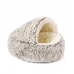 FurryFusion Cama para gatos semicerrada - Blanco-marrón