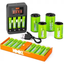 Peakpower Cargador de Pilas Súper Rápido 8 Pilas AA + 4 Pilas AAA