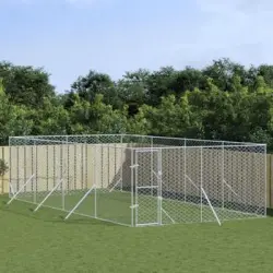 Perrera De Exterior | Jaula Para Perro | Parque Para Mascotas Acero Galvanizado Plateado 4x8x2 M Cfw783719