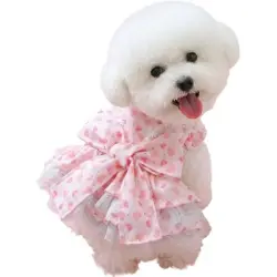 ZooVenture Vestido rosa con forma de corazón para perro con lazo 3D - Color: Rosa