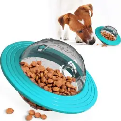 ZooVenture Pelota dispensadora de comida para perros con forma ovni - Goma - Azul