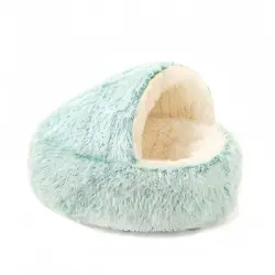 FurryFusion Cama para gatos semicerrada - Blanco-verde