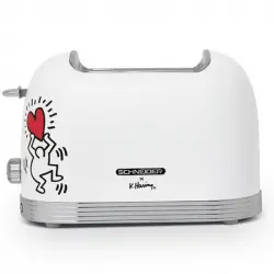 Schneider SCTO2KTECW Tostadora Vintage 2 Ranuras 815W Colección Keith Haring Blanco Mate Tech Art