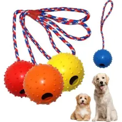 HausPets 4 pelotas con cuerda – Caucho natural 5 cm – Juego de tira afloja - 4 pelotas con cuerda