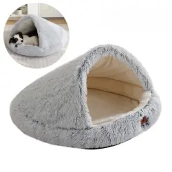 IntiMeg Nido con forma de concha para perros y gatos, calefacción invierno - Gris