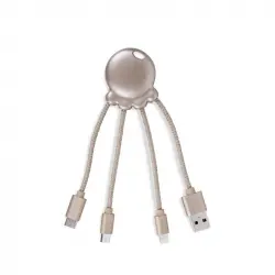 Xoopar Octopus Adaptador Llavero USB/MicroUSB/Lightning/USB-C Oro Metalizado