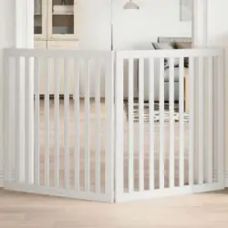 Puerta Para Perros Plegable 2 Paneles Madera Álamo Blanca 160cm