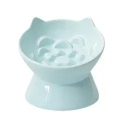 UAMLY Comedero de cerámica elevado para gatos de alimentación lenta - Azul