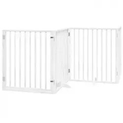 Puerta Para Perros Plegable 4 Paneles Madera Álamo Blanca 320cm Vidaxl
