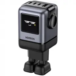 Ugreen Uno Cargador Rápido Robot 100W GaN de 3 Puertos USB-C + 1 Puerto USB-A con Pantalla LED Negro