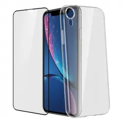 Avizar Funda de Silicona Transparente + Cristal Templado con Bordes Negros para Apple iPhone XR