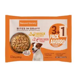 Nature's Variety Bocaditos Pollo y Salmón Sobre en Salsa para perros adultos mini - 4 sobres x 100 g