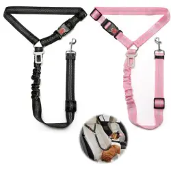 HausPets 2 cinturones seguridad ajustables perros coche, color negro rosa - Artículo 1