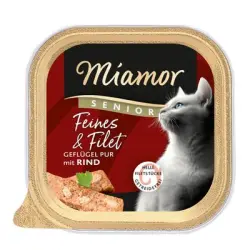 Miamor Feines & Filet Senior 16 x 100 g - Ave pura y vacuno