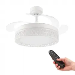 IluminaShop Ventilador de Techo LED Blanco 36W DC Ultra Silencioso con Mando y Palas Retractiles