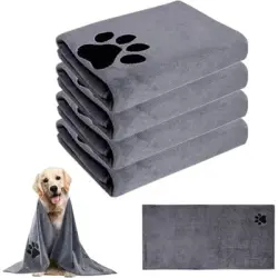 Pawffee 4 toallas de microfibra 100x50cm para perros, secado rápido, grises - 1 pieza