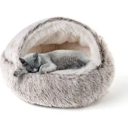 HausPets Cama peluche gatos forma donut curry, capucha,,, 5050cm - Artículo 1