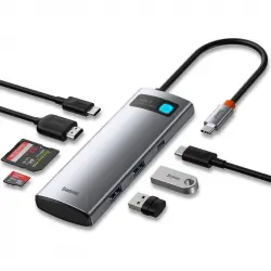 Baseus Metal Gleam 7 en 1 DockStation USB-C 100W a USB-C PD/HDMI/USB 3.0/Lector Tarjetas Gris