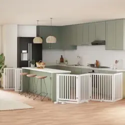 Puerta De Perros Plegable 12 Paneles Madera Álamo Blanca 960 Cm