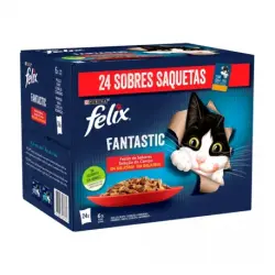 2.04 KG 24 sobres x 85 g Felix Fantastic Carne en Gelatina sobre para gatos