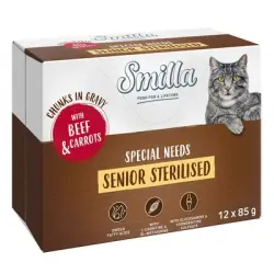Smilla Bocaditos con verduras 48 x 85 g en oferta: 40 + 8 ¡gratis! - Senior Sterilised con vacuno y zanahorias