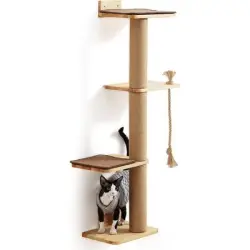 HausPets Poste Rascador Pared 127cm, 2 Estantes + Cama, Madera Hevea - 127cm